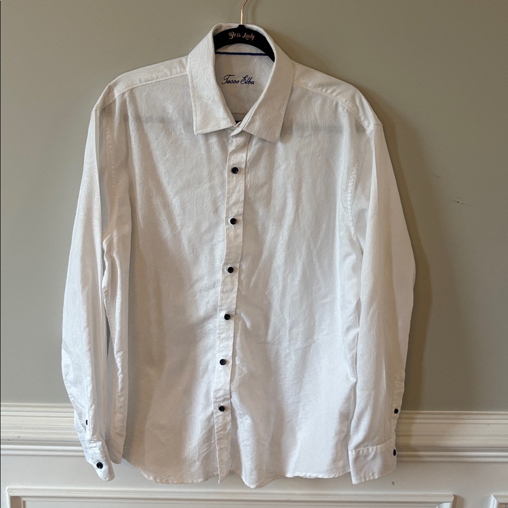Tasso Elba Men’s Large white button down with monochromatic Paisley Pattern